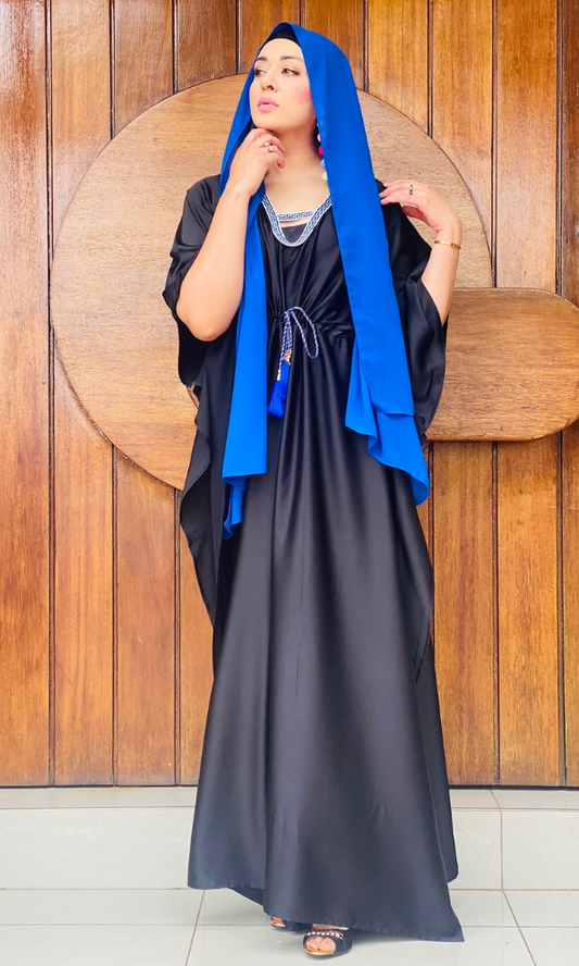 The Maui tie up Kaftan - Black & Blue